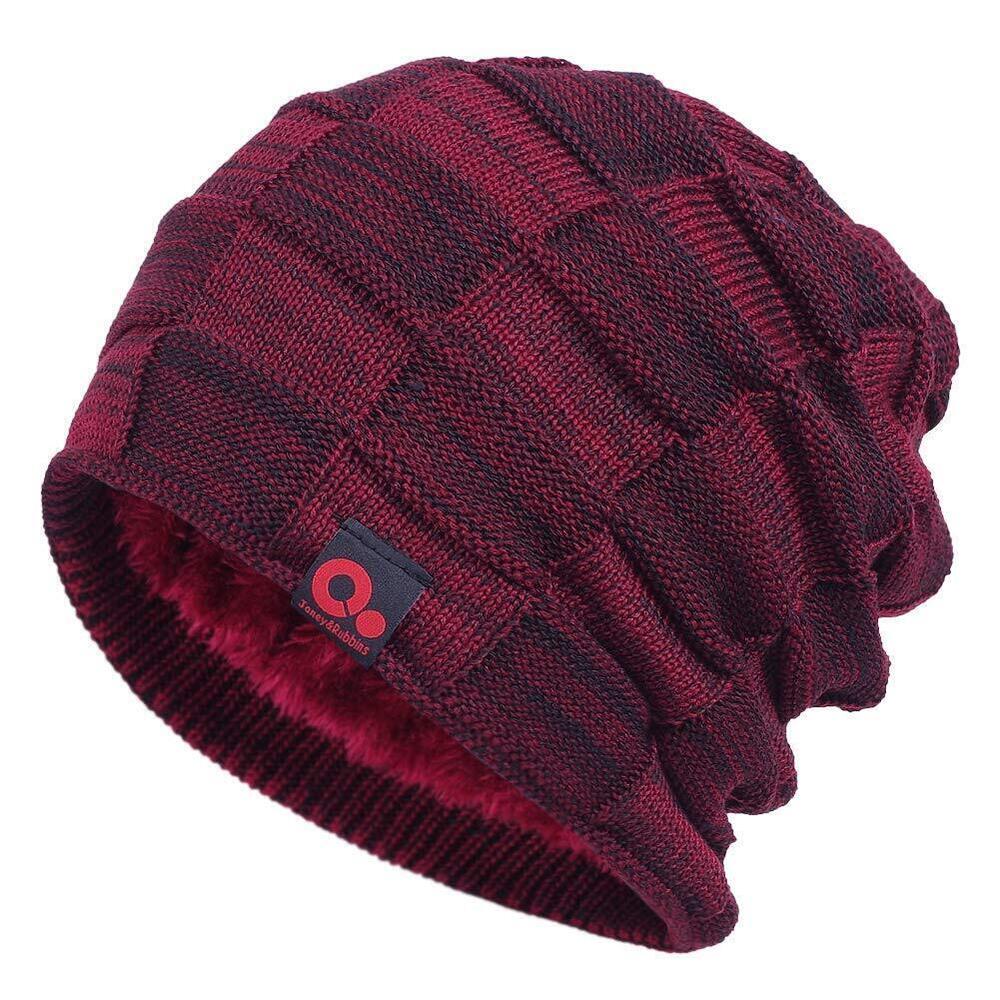 5022 Winter Warm Lining Beanie Knit Hat Stocking Skull Cap DH, Red